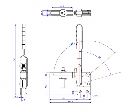 Vertical Toggle Clamp Straight Base All Arm Types