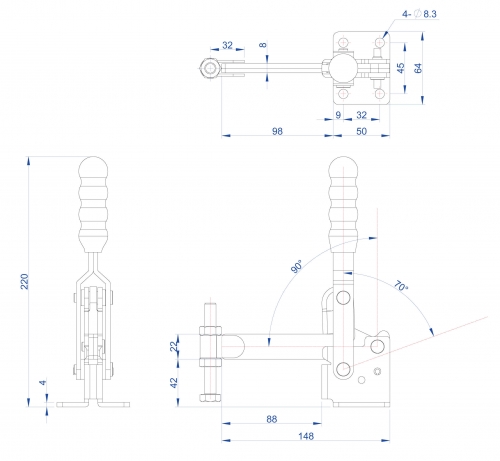 Vertical Toggle Clamp Flat Base Fixed & Solid Arm