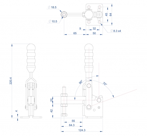 Vertical Toggle Clamp Flat Base Fixed & Solid Arm