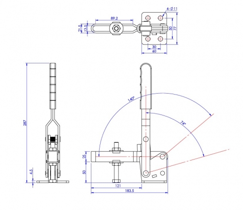 Vertical Toggle Clamp Flat Base Slotted Arm