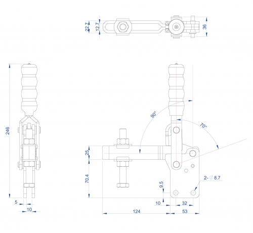 Vertical Toggle Clamp Straight Base All Arm Types