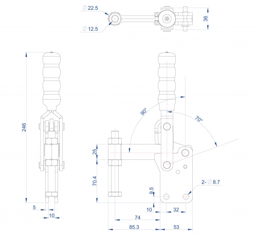 Vertical Toggle Clamp Straight Base All Arm Types