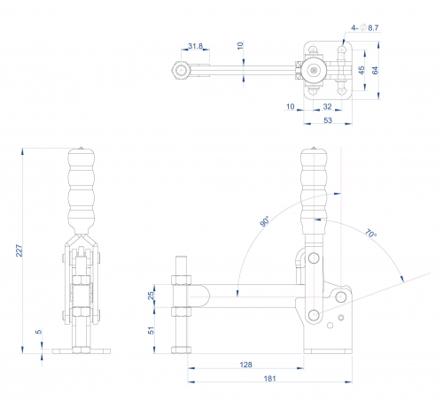 Vertical Toggle Clamp Flat Base Fixed & Solid Arm