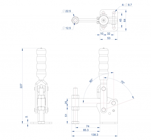 Vertical Toggle Clamp Flat Base Fixed & Solid Arm