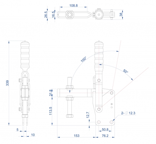 Vertical Toggle Clamp Straight Base All Arm Types