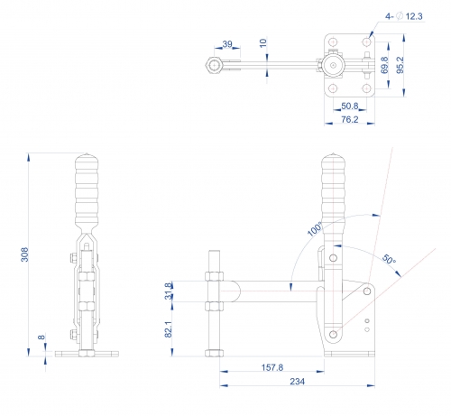 Vertical Toggle Clamp Flat Base Fixed & Solid Arm