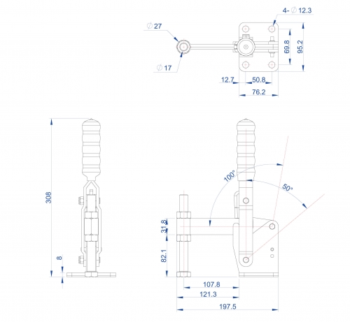 Vertical Toggle Clamp Flat Base Fixed & Solid Arm