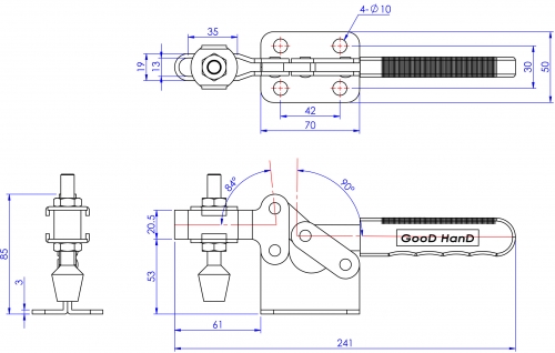 Horizontal Toggle Clamp Flat Base All Arm Types