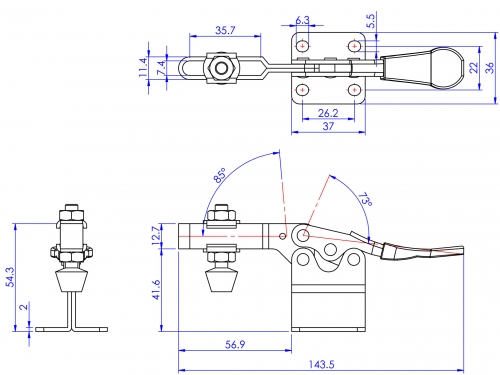 Horizontal Toggle Clamp Flat Base All Arm Types