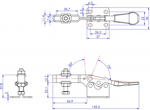 Horizontal Toggle Clamp Flat Base All Arm Types (Stainless Steel)