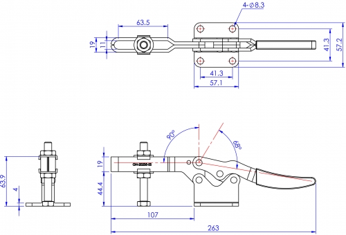 Horizontal Toggle Clamp Flat Base All Arm Types (Stainless Steel)