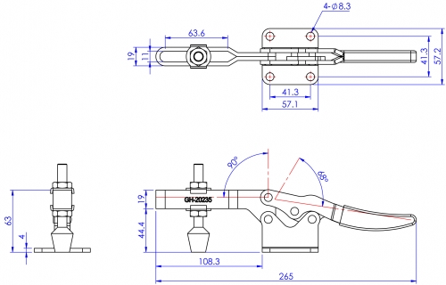 Horizontal Toggle Clamp Flat Base All Arm Types