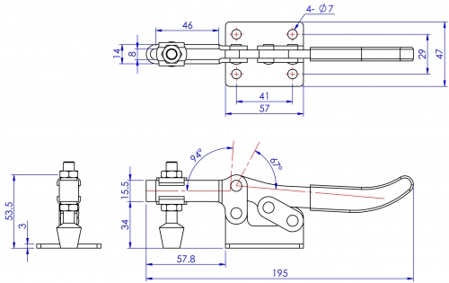 Horizontal Toggle Clamp Flat Base All Arm Types