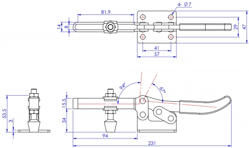 Horizontal Toggle Clamp Flat Base All Arm Types