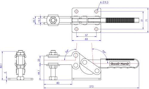 Horizontal Toggle Clamp Flat Base All Arm Types