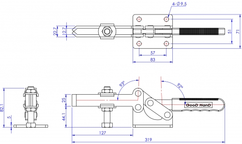 Horizontal Toggle Clamp Flat Base All Arm Types