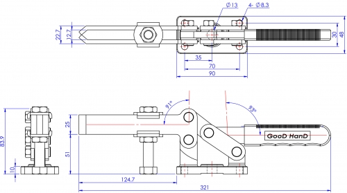 Horizontal Toggle Clamp Flat Base All Arm Types