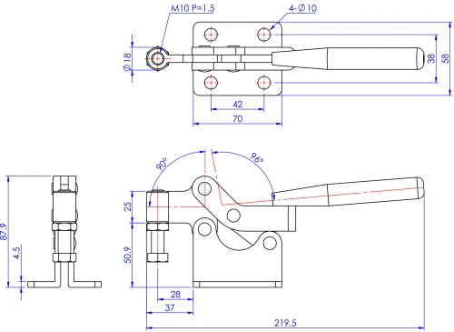 Horizontal Toggle Clamp Flat Base All Arm Types