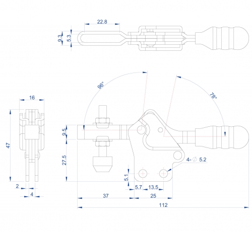 Horizontal Toggle Clamp Straight Base All Arm Types