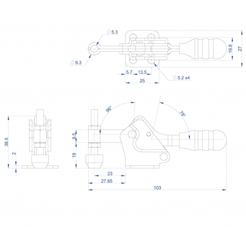 Horizontal Toggle Clamp Flat Base All Arm Types