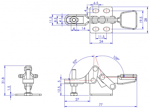 GH-20800-SS Model of Stainless Steel Horizontal Toggle Clamps