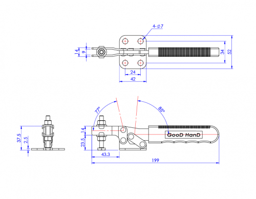 Horizontal Toggle Clamp Flat Base All Arm Types (Stainless Steel)