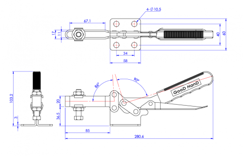 Horizontal Toggle Clamp Flat Base All Arm Types