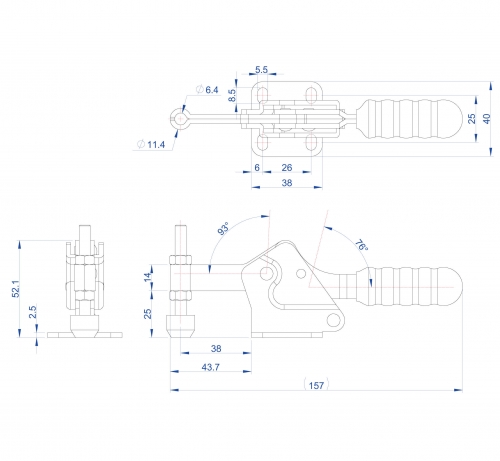 Horizontal Toggle Clamp Flat Base All Arm Types