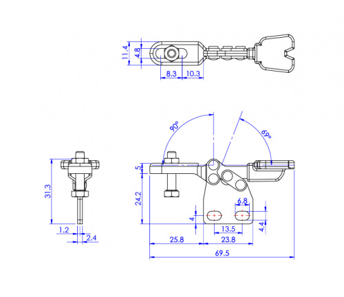 Horizontal Toggle Clamp Straight Base All Arm Types