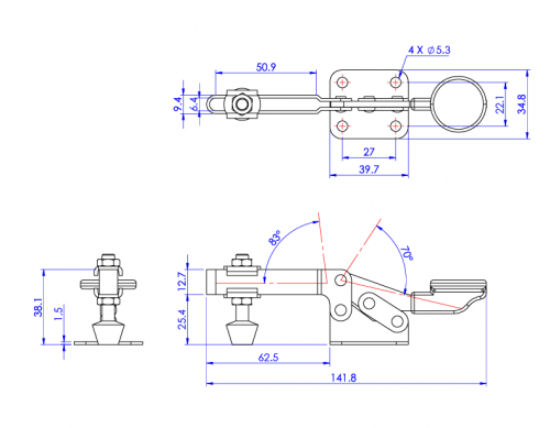 Horizontal Toggle Clamp Flat Base All Arm Types