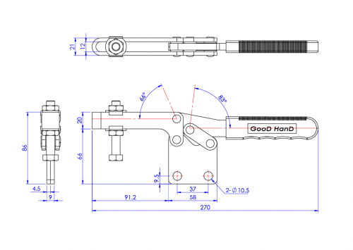 Horizontal Toggle Clamp Straight Base All Arm Types