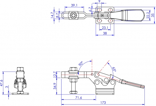 Horizontal Toggle Clamp Flat Base All Arm Types (Stainless Steel )