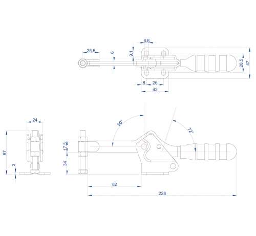 Horizontal Toggle Clamp Flat Base All Arm Types