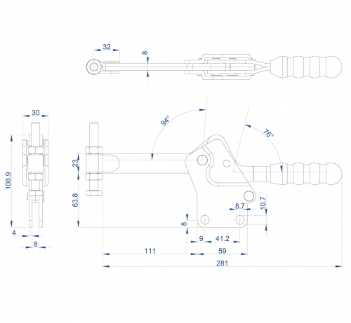 Horizontal Toggle Clamp Straight Base All Arm Types