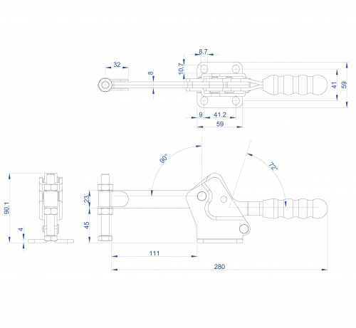 Horizontal Toggle Clamp Flat Base All Arm Types