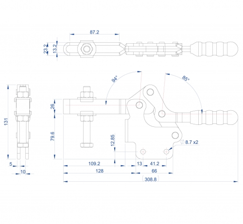 Horizontal Toggle Clamp Straight Base All Arm Types