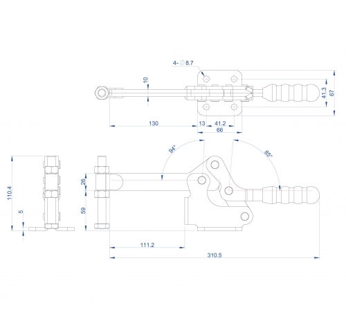 Horizontal Toggle Clamp Flat Base All Arm Types