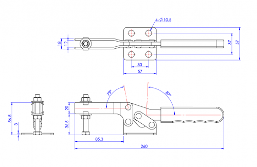 Horizontal Toggle Clamp Flat Base All Arm Types