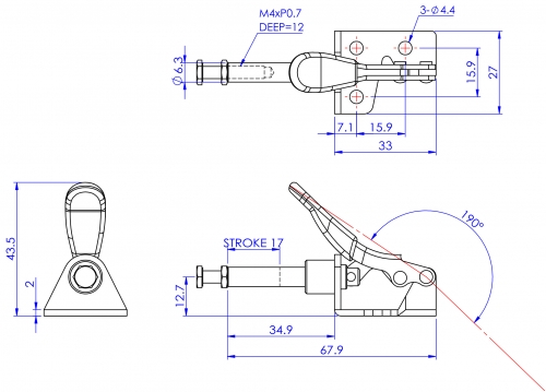 Stainless Steel Push Pull Toggle Clamp Flat Base