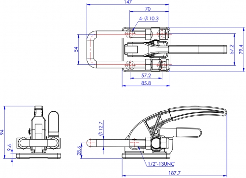 Latch Toggle Clamps Horizontal Versions (Stainless Steel)